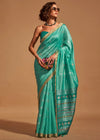 Aqua Green Handloom Banarasi Silk Saree With Tassels