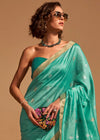 Aqua Green Handloom Banarasi Silk Saree With Tassels