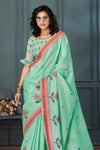 Aqua Green Handloom Linen Saree