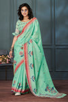 Aqua Green Handloom Linen Saree