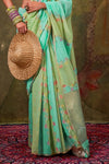 Aqua Green Organza Silk Saree