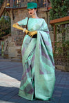 Aqua Green Rangkaat Katan Handloom Silk Saree