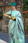 Aqua Green Rangkaat Katan Handloom Silk Saree