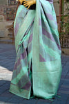 Aqua Green Rangkaat Katan Handloom Silk Saree