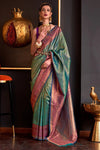 Aqua Green Woven Kanjivaram Handloom Silk Saree