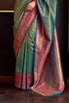 Aqua Green Woven Kanjivaram Handloom Silk Saree