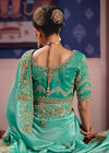 Aqua Teal Zari Tissue Designer Embroidered Saree