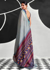 Grey Blue Woven Designer Linen Cotton Saree