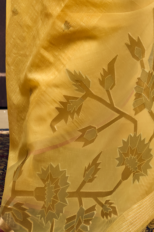 Sunshine Yellow Banarasi Cotton Silk Saree