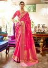 Awesome Pink Smooth Satin Silk Banarasi Saree