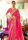 Awesome Pink Smooth Satin Silk Banarasi Saree