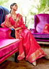 Awesome Pink Smooth Satin Silk Banarasi Saree