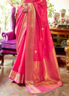 Awesome Pink Smooth Satin Silk Banarasi Saree