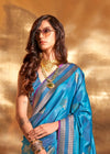 Azure Handloom Woven Satin Silk Saree