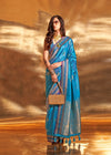 Azure Handloom Woven Satin Silk Saree