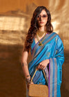 Azure Handloom Woven Satin Silk Saree