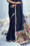 Midnight Navy Paithani Cotton Silk Saree