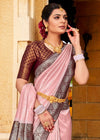 Baby Pink and Brown Kanjivaram Saree