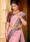 Baby Pink and Brown Kanjivaram Saree