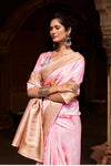 Baby Pink Banarasi Digital Printed Saree