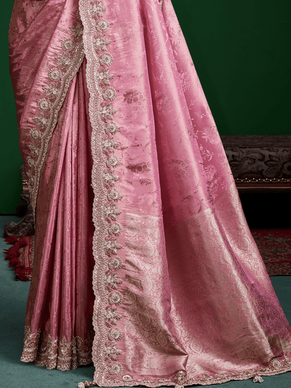 Baby Pink Banarasi Tissue Silk Saree