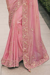 Baby Pink Banarasi Tissue Silk Saree With Embroidery