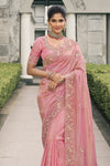 Baby Pink Banarasi Tissue Silk Saree With Embroidery