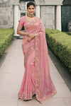 Baby Pink Banarasi Tissue Silk Saree With Embroidery