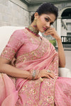 Baby Pink Banarasi Tissue Silk Saree With Embroidery