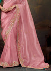 Baby Pink Designer Organza Silk Saree With Contrast Blouse