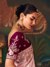Baby Pink Designer Tissue Silk Saree with Contrast Blouse
