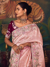 Baby Pink Designer Tissue Silk Saree with Contrast Blouse