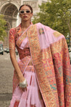 Baby Pink Kashmiri Jamawar Handloom Silk Saree