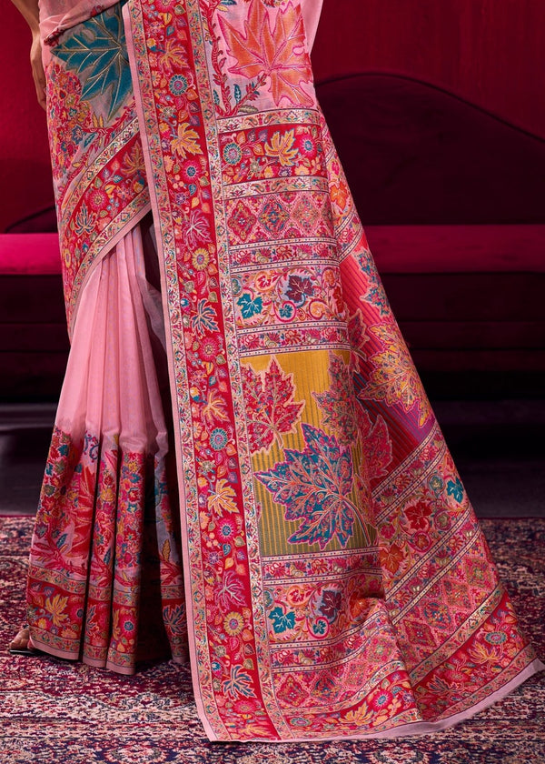 Baby Pink Kashmiri Pashmina Silk Saree