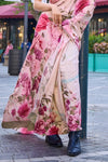 Baby Pink Multicolor Digital Printed Satin Saree