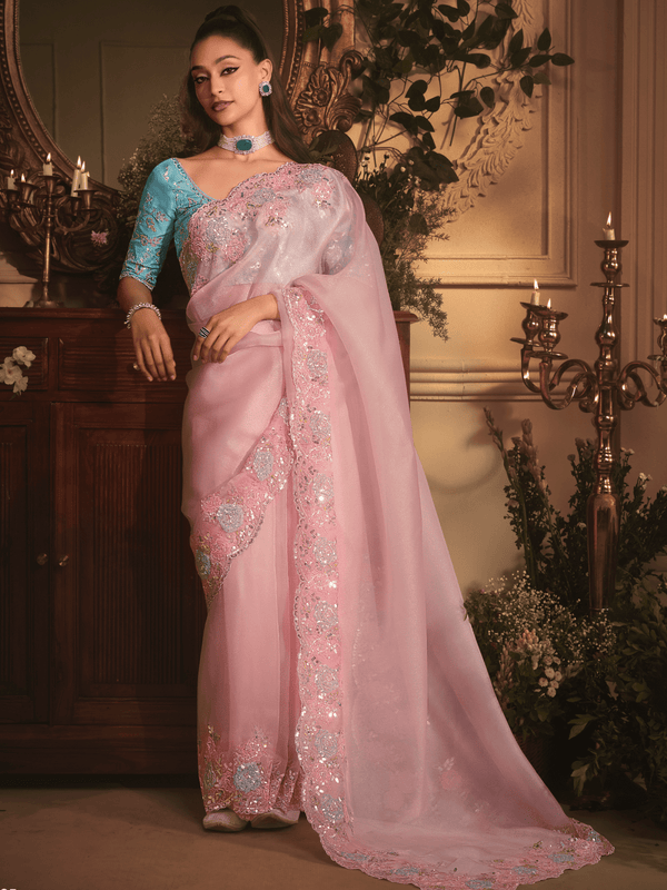 Baby Pink Organza Silk Saree