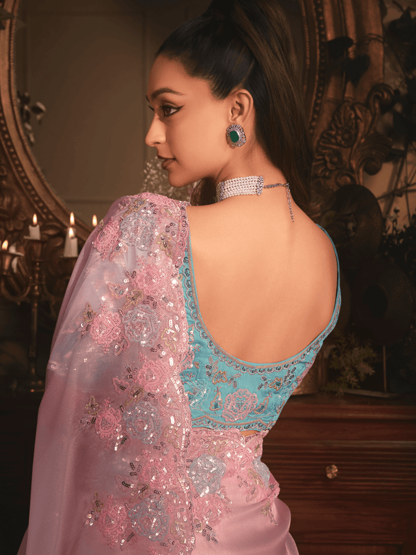 Baby Pink Organza Silk Saree