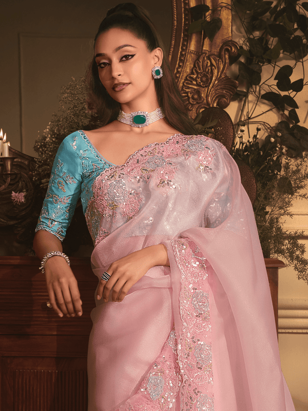 Baby Pink Organza Silk Saree