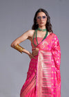 Baby Pink Silk Saree With Temple Border