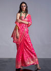 Baby Pink Silk Saree With Temple Border