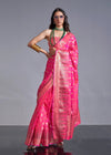 Baby Pink Silk Saree With Temple Border