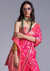 Baby Pink Silk Saree With Temple Border