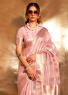 Baby Pink Zari Tissue Silk Saree