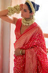 Banarasi Saree in Coral Red with Gold Zari Work