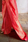 Banarasi Saree in Coral Red with Gold Zari Work