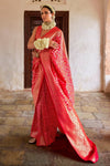 Banarasi Saree in Coral Red with Gold Zari Work