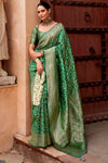 Banarasi Saree in Emerald Green with Gold Zari Work