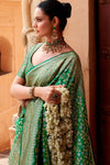 Banarasi Saree in Emerald Green with Gold Zari Work