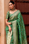 Banarasi Saree in Emerald Green with Gold Zari Work