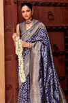 Banarasi Saree in Midnight Blue with Gold Zari Work